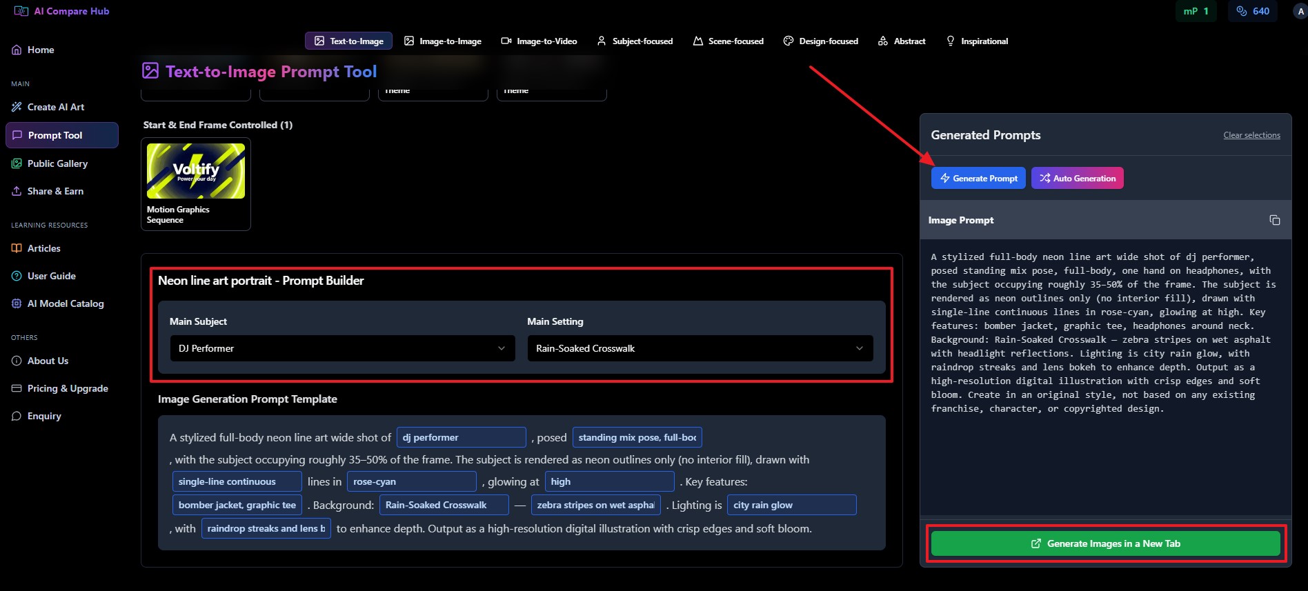 Prompt generation in AI Compare Hub for Flux 2 image generation