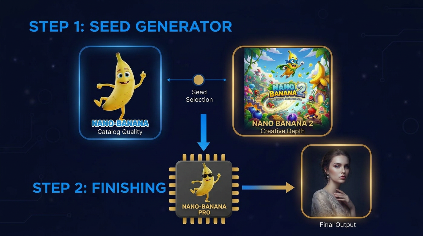 Nano Banana workflow strategy diagram combining models for cost-quality balance