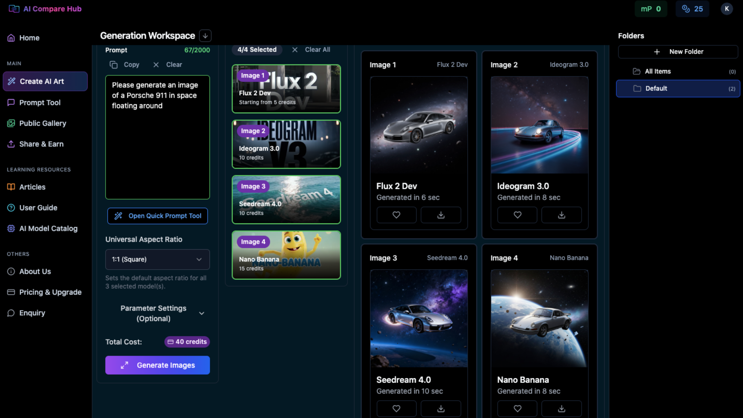AI Compare Hub AI model comparison generated results