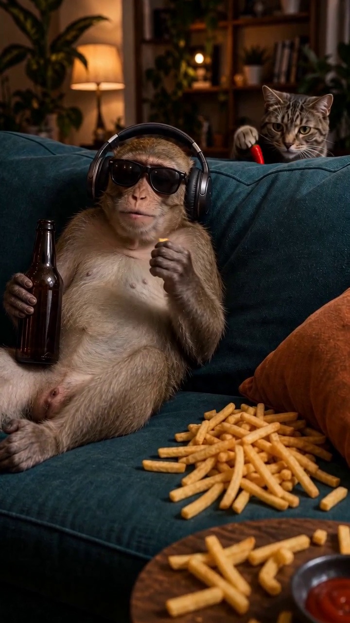 Monkey Eats Chili Fries and Breathes Fire — AI Short | Real Animals' Unrealistic Daily Life