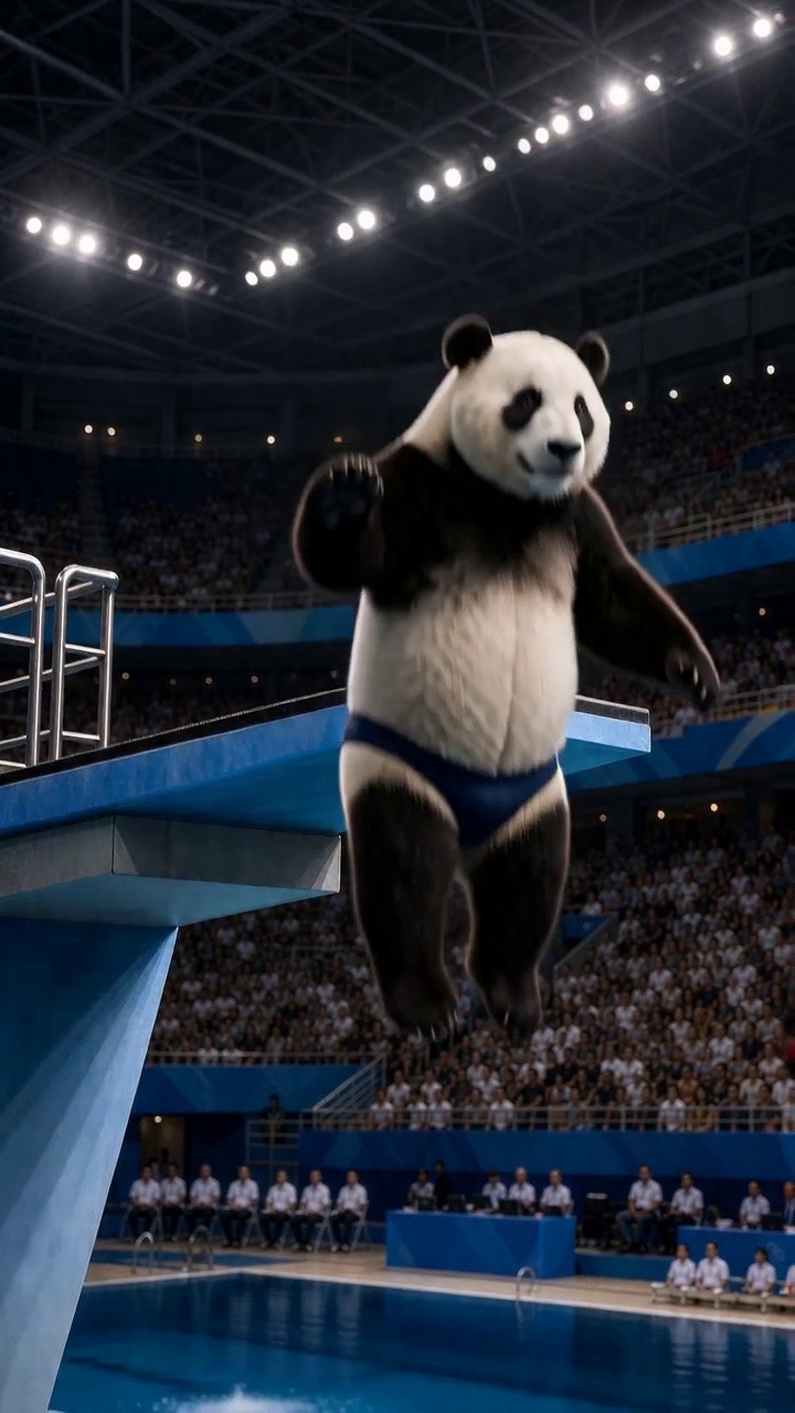 Video: A Panda Fails the High Dive — AI Short | Real Animal...