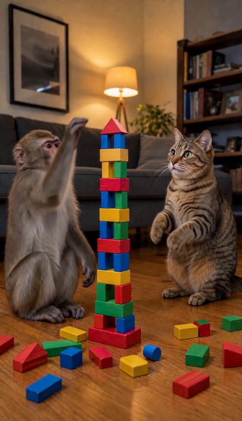 Video: Monkey Builder vs Cat Destroyer — AI Short | Real An...