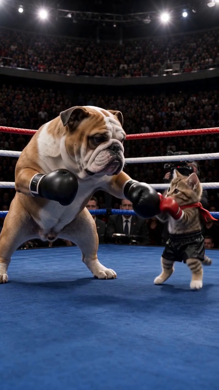 Video: Little Miaow Knocks Out the Bulldog Boxer — AI Short...