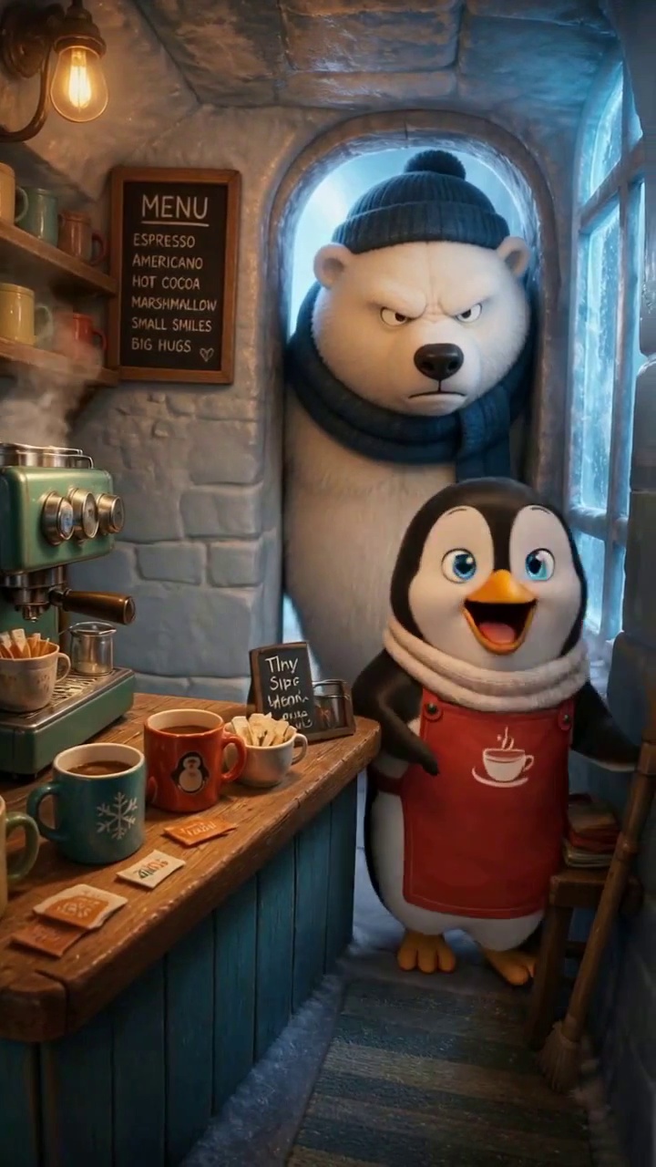 Video: Ice Cafe Grump — Penguin Barista vs Grumpy Polar Bea...